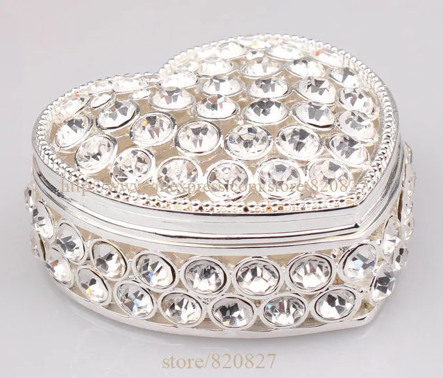 Heart Metal Box Diamond Stoned Jewelry Trinket-purple, Silver,red, Burgundy, Sky Blue Colors