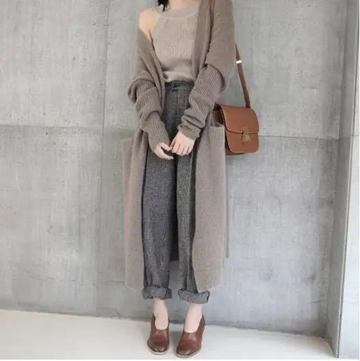 2019 Casual Sexy Style Design Open Cardigans Women Knitted cashmere Blend Sweater Coat Super X Long for spring autumn TBSR196 |