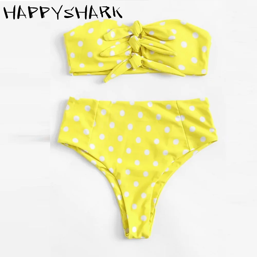 Женский купальник HAPPYSHARK бикини с высокой талией бандо в горошек 2 шт. | Женская