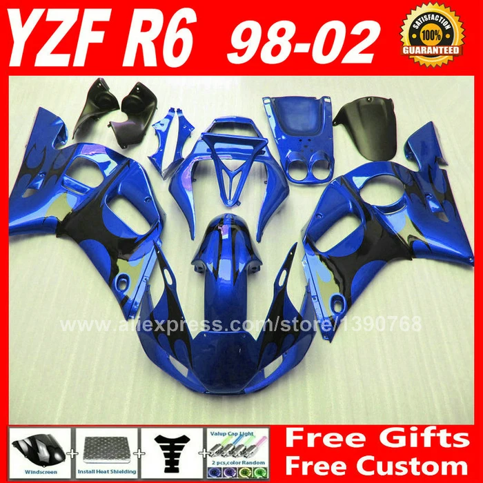 Черно голубые Обтекатели для YAMAHA R6 1998 2002 1999 2000 2001 пластиковые части 98 99 00 01 02