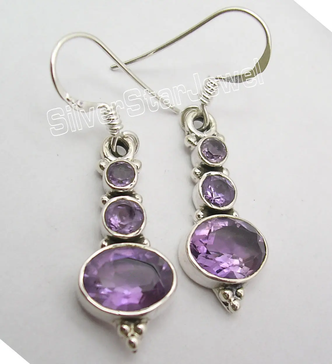 AMETHYST Шанти Международный Серебряный гранат, перидот и аметисты серьги 3,8 см - Окраска металла: AMETHYST