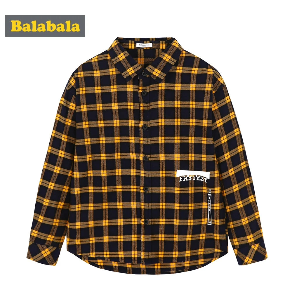 Balabala/рубашка в клетку для мальчиков 100% г. мягкая рубашка с длинными рукавами и