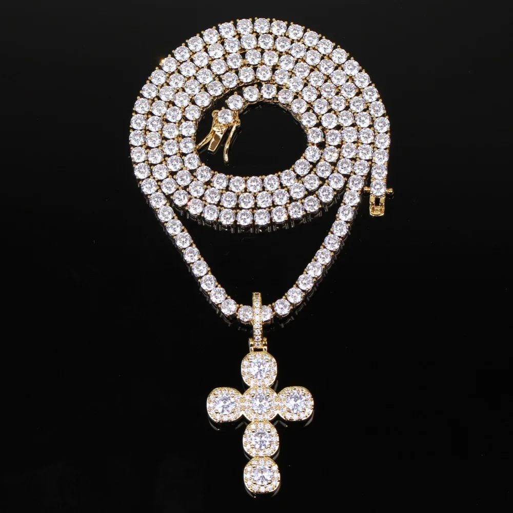 BLING крест-подвеска с фианитами Iced Out кубический циркон ожерелье хип-хоп подарок ювелирные изделия CN077