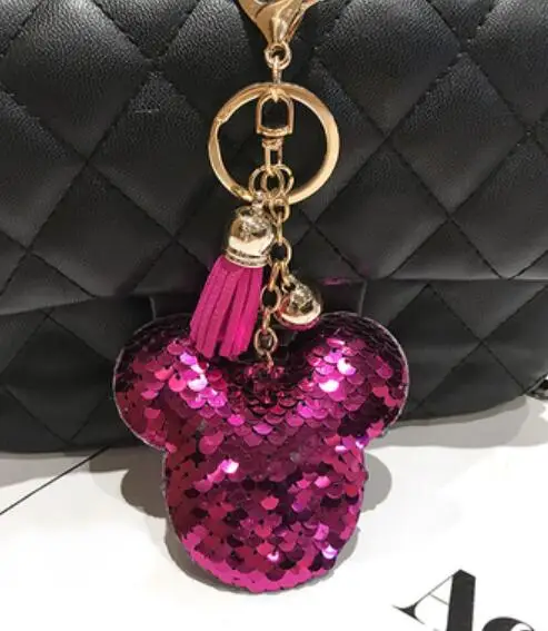 hot pink 2 шт./партия, милый брелок Микки Маус с блестками, Подарочная цепочка для ключей для женщин, Llaveros Mujer, автомобильная сумка, аксессуары, брелок - Цвет: hot pink