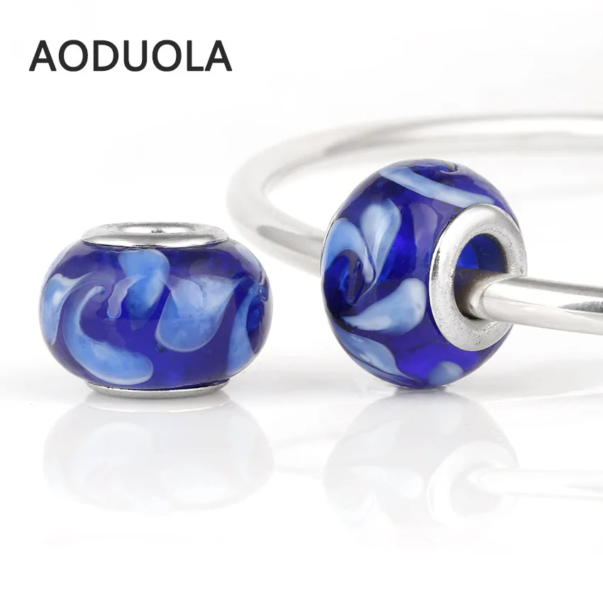 10 шт. партия Королевский синий стеклянный бисер круглые серебряные с белым