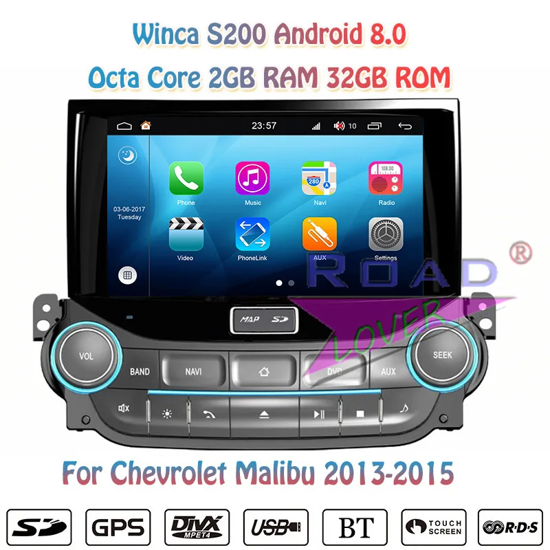 melhor Winca S200 Android 8.0 PC Do Carro DVD Player De Rádio Para Chevrolet Malibu 2013 2014 2015 Navegação GPS Estéreo Automagnitol Dupla Din