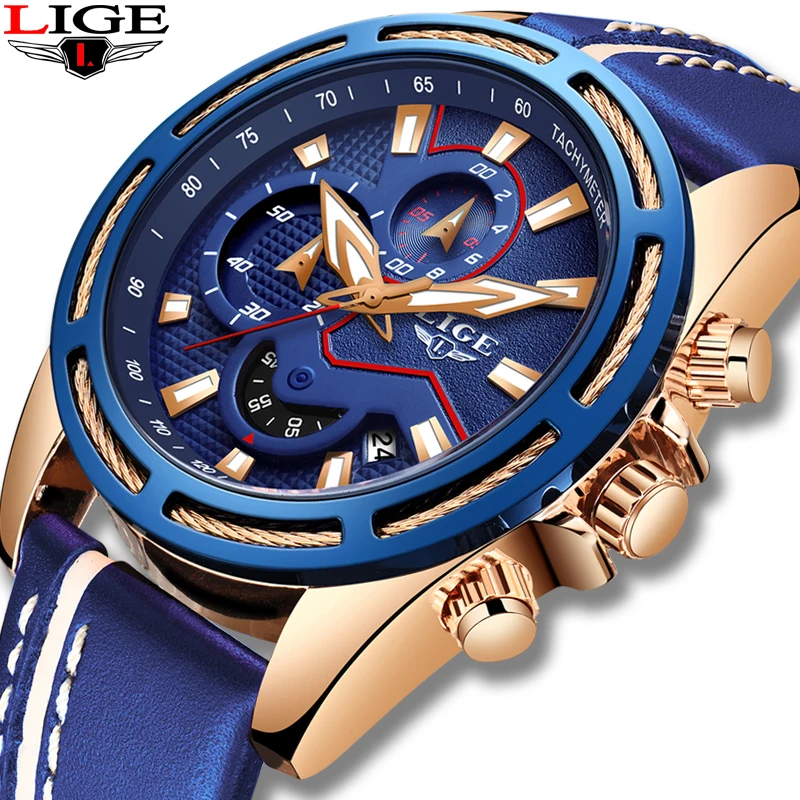 Relogio Masculino 2019 LIGE новые синие повседневные кожаные мужские часы Топ бренд класса