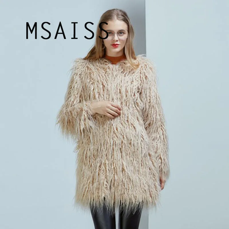 MSAISS 2018 Модное Элегантное длинное пальто из искусственного меха шикарная