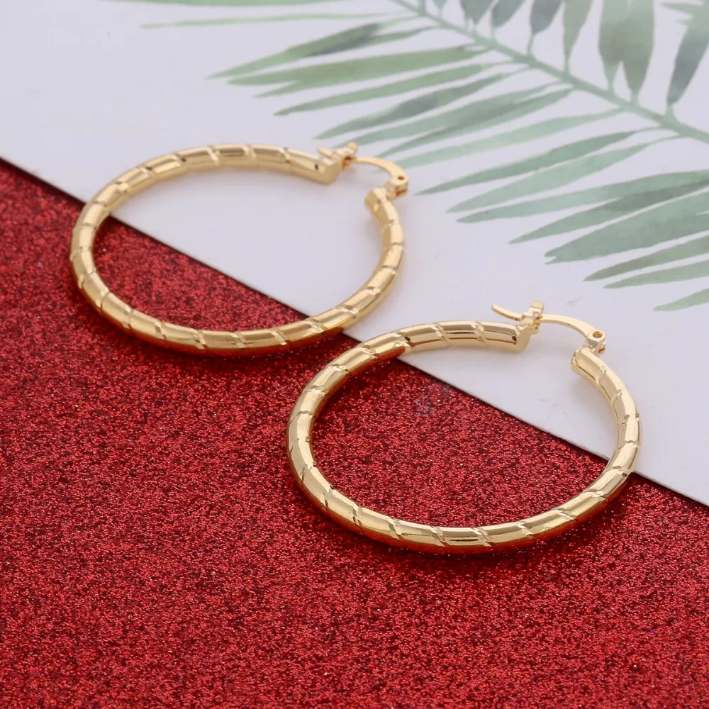 Gold Color Earrings For Women 40mm Round Stud Earing Statement Wedding Wholesale Jewelry | Украшения и аксессуары