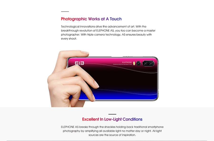 Elephone A5 Android 8,1 6,1" 18,7: 9 P60 MT6771 Четырехъядерный 4 ГБ ОЗУ 64 Гб ПЗУ 12 Мп+ 20 МП разблокировка лица отпечаток пальца 4G мобильный телефон