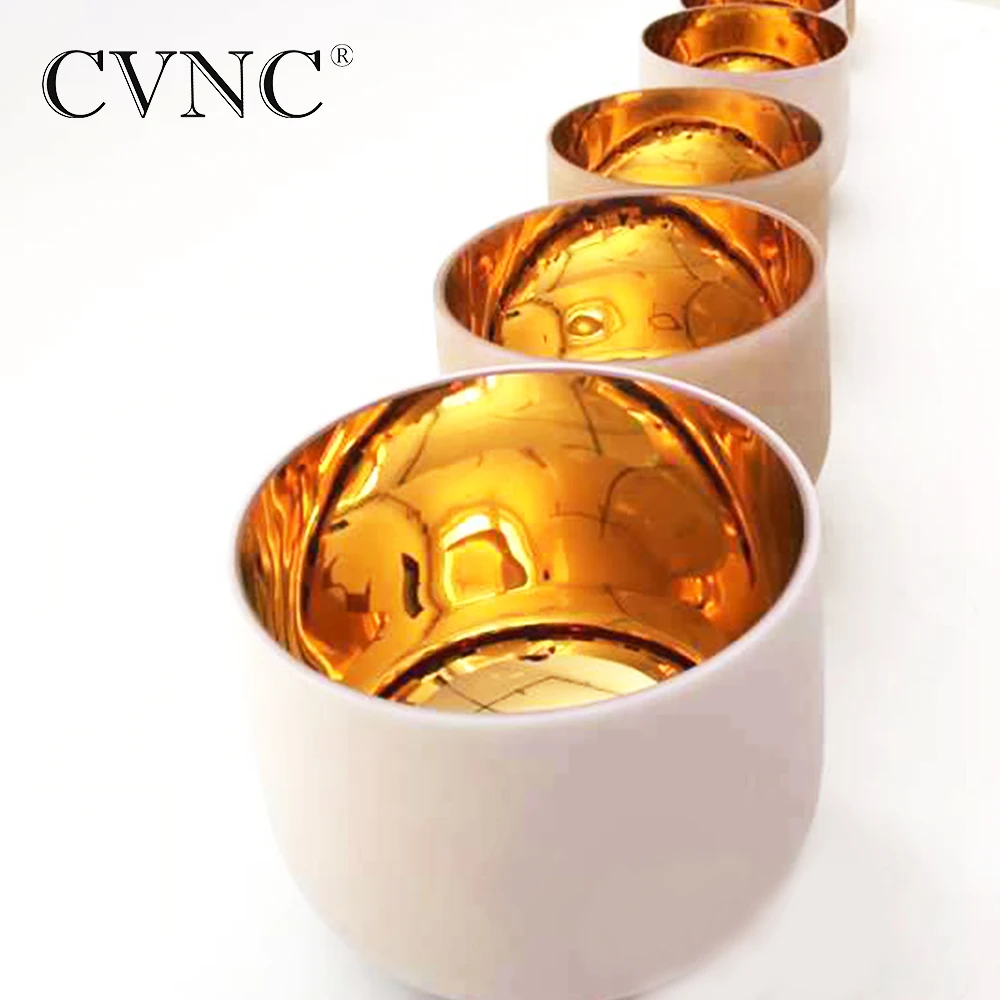 

CVNC 6-12 Inch Chakra Tuned Frosted Gold Quartz Crystal Singing Bowl C D E F G A B Note Set of 7pcs with Free Mallets & O-rings