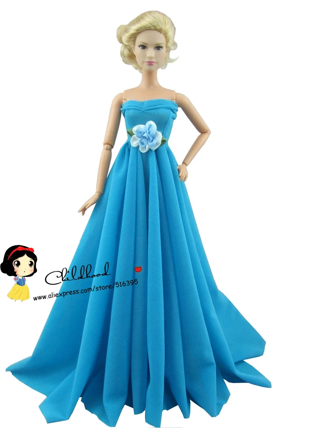 Бесплатная доставка синий цвет вечернее свадебное платье для куклы Барби|dress for