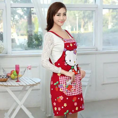 Red hello kitty Кухня Ремесло фартук цветочный холст XW-1069 - Цвет: Red