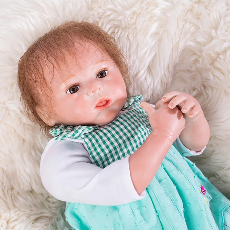 

46cm Reborn Doll with Cute Blue Skirt Magnetic Pacifier Lifelike Simulation Baby-reborn Doll Special Gift for Baby Girl
