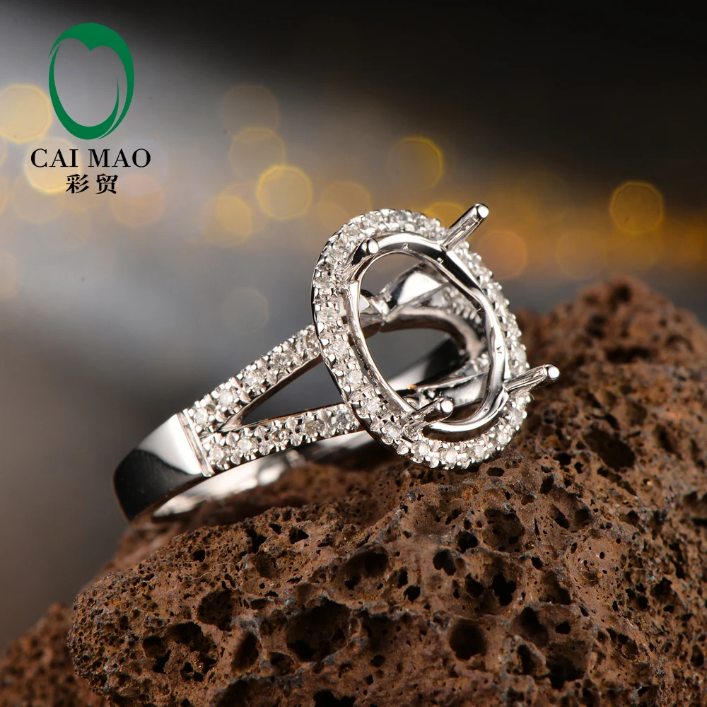 8x10 мм овальной формы 14 к белое золото и 0.21ct алмазное обручальное кольцо с полукреплением