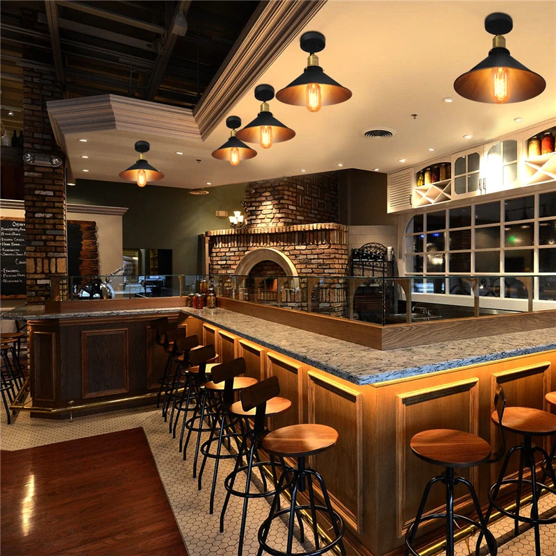 Luces de techo E27 para Loft Vintage, luz de techo redonda Retro, Bombilla Edison de diseño Industrial, accesorio de iluminación para Bar, cafetería y tienda