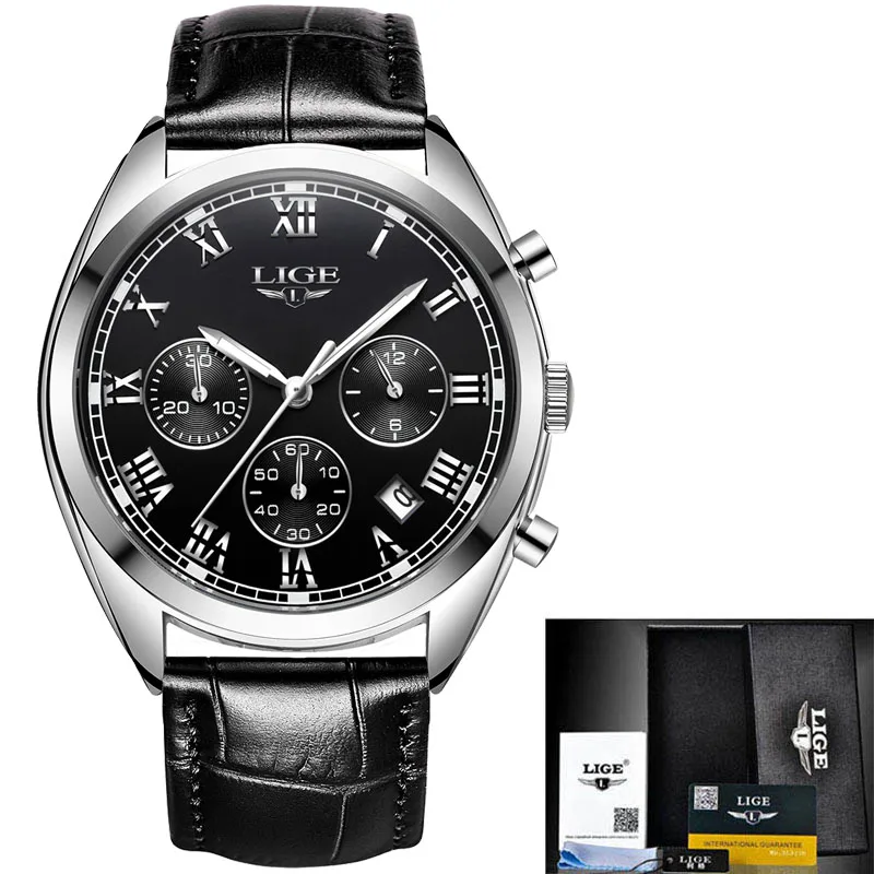 

Men Watches LIGE Top Brand Luxury Business Quartz Watch Men Casual Leather Waterproof Chronograph Male Clock Relogio Masculino
