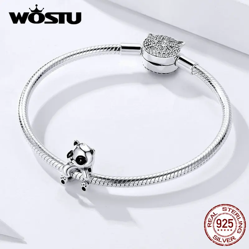 WOSTU бусины с милой пандой 925 пробы серебряные бусины подходят на браслеты DIY браслет Подвеска Бижутерия бисер аксессуары FIC1175