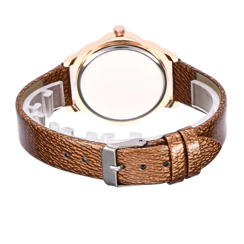 

TZ#502 Women Fashion Flower mirror plate Leather Band Analog Quartz Round Wrist Watch Watches