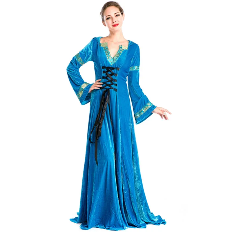 Gothic Blue Velvet Halloween Princess Costume Dress Party Games Luxury Clothing M4725 | Тематическая одежда и униформа