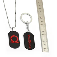 god of war 4 kratos logo keychains black key ring dog tag fans men gift souvenir chaveiro llaveros kolye beads chain colar
