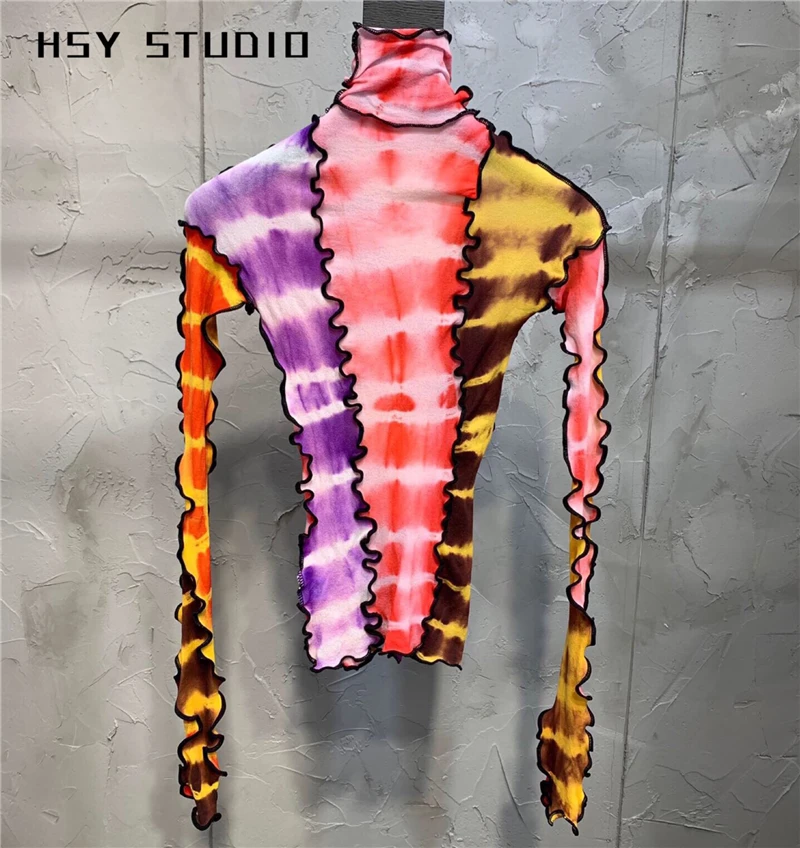 【HSY studo】2019 Осенняя Новая модная Приталенная футболка в стиле пэчворк три цвета