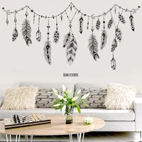 black boho feathers wall stickers for bedroom living room bathroom bar kitchen wall decor removable art decals mural diy dc8