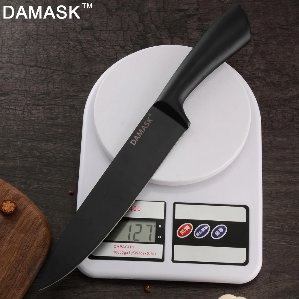 DAMASK 3Cr13Mov набор ножей из нержавеющей стали Santoku Универсальный черный нож