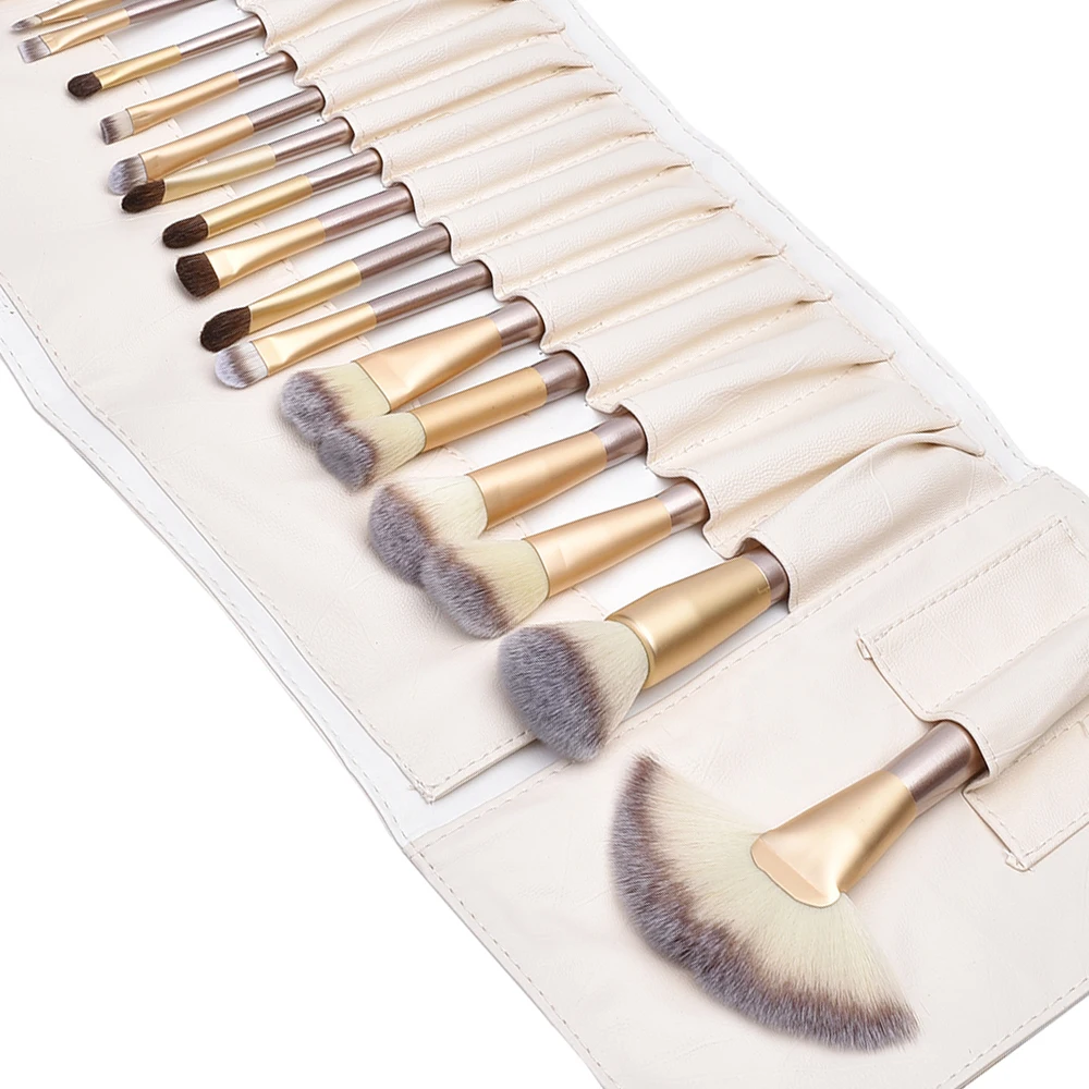 10Sets Professional Soft Champagne 18pcs Makeup Brushes Set Cosmetic Real Make Up Tools eyeshadow blush With Leather Bag | Красота и