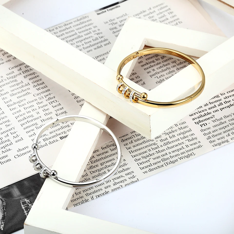 Браслет женский из нержавеющей стали с фианитом золотистого цвета|Браслеты| |