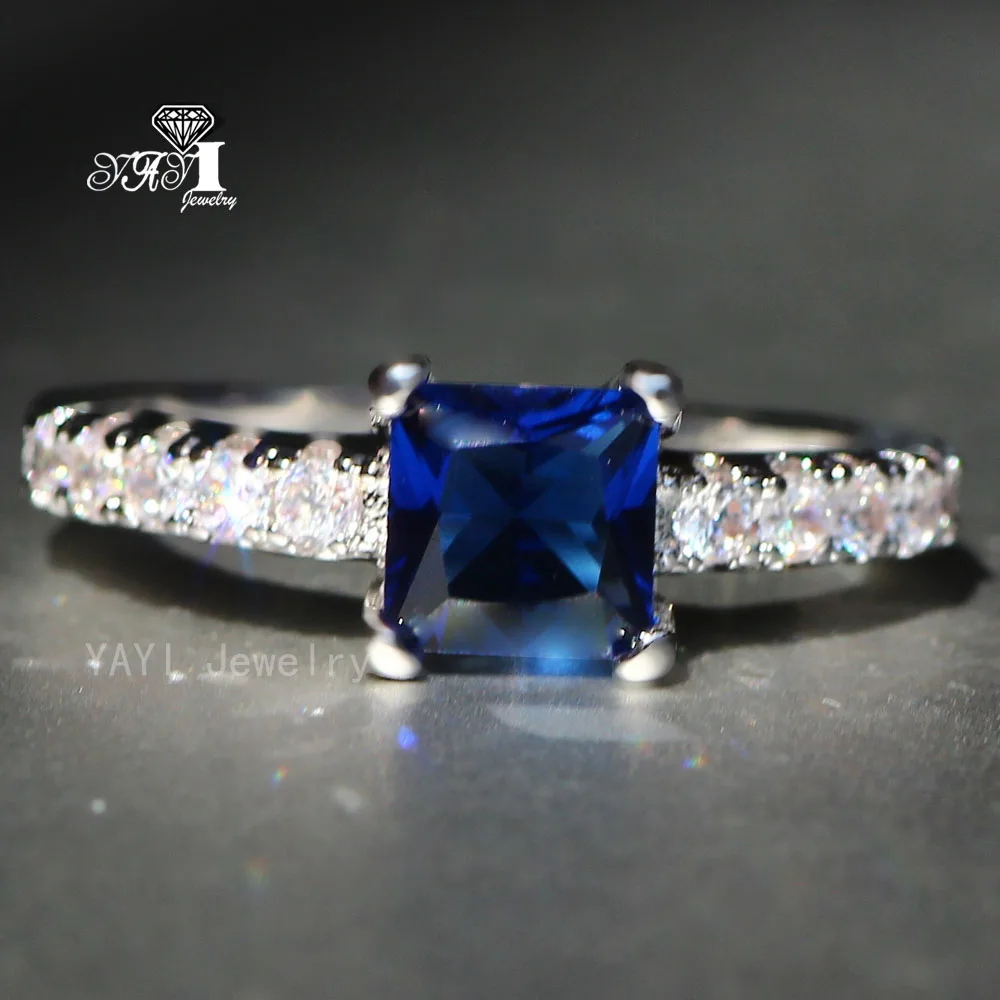 Ювелирные изделия YaYI Мода Принцесса 2.8CT голубой циркон серебро Цвет обручальные