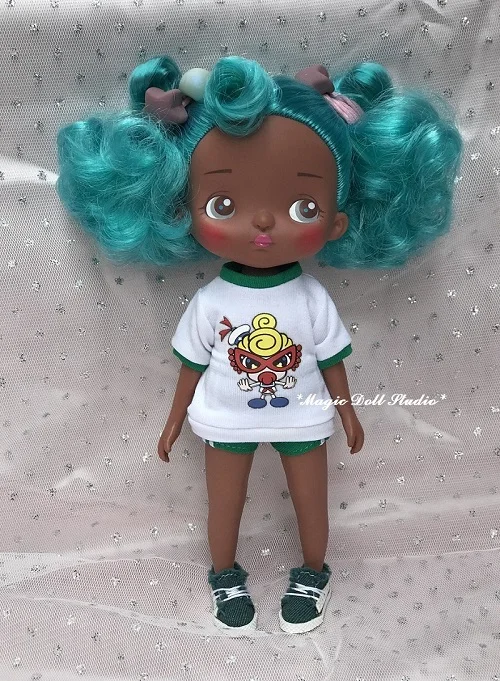 [MG669] neoblythe кукла наряды# короткий рукав костюм с картонной печатью подходит для Блит ob24 licca azone розничная - Цвет: Зеленый