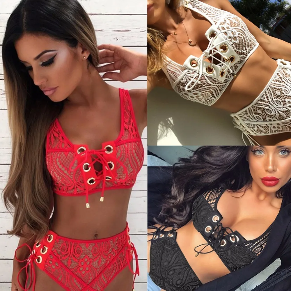 Женский сексуальный купальник-бикини с высокой талией и пуш-ап комплект бикини