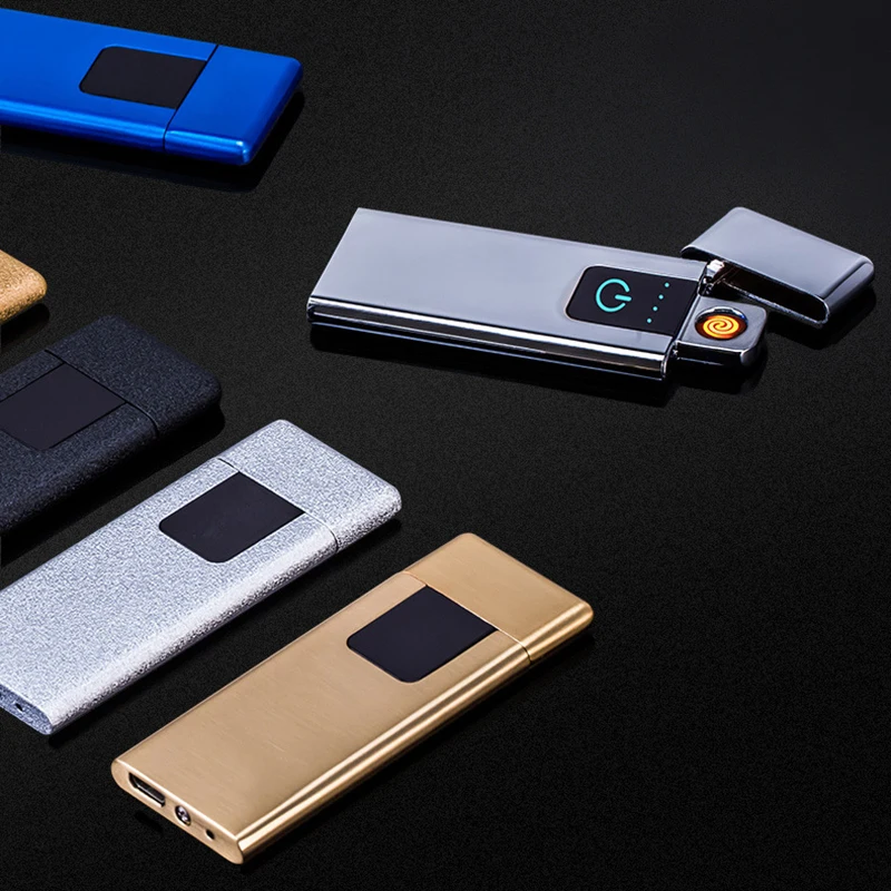Зажигалки для сигарет ветрозащитный негорящий ультра-тонкий USB Перезаряжаемый сенсорный-senstive металлическая зажигалка вольфрамовый турбо для курения зажигалка usb