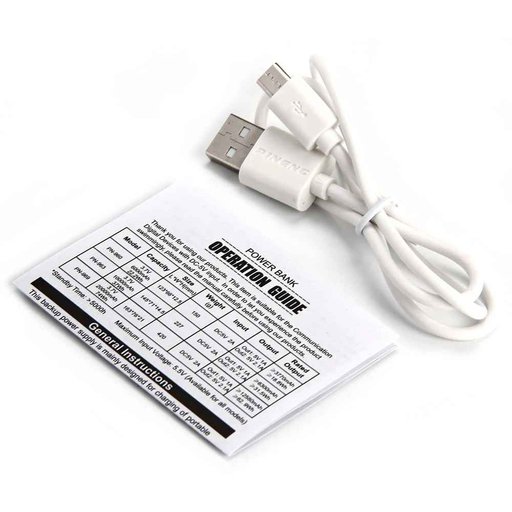 Оригинал PINENG PN 960 6000 мАч Dual USB 2.1A 1A внешний мобильный Батарея Зарядное устройство