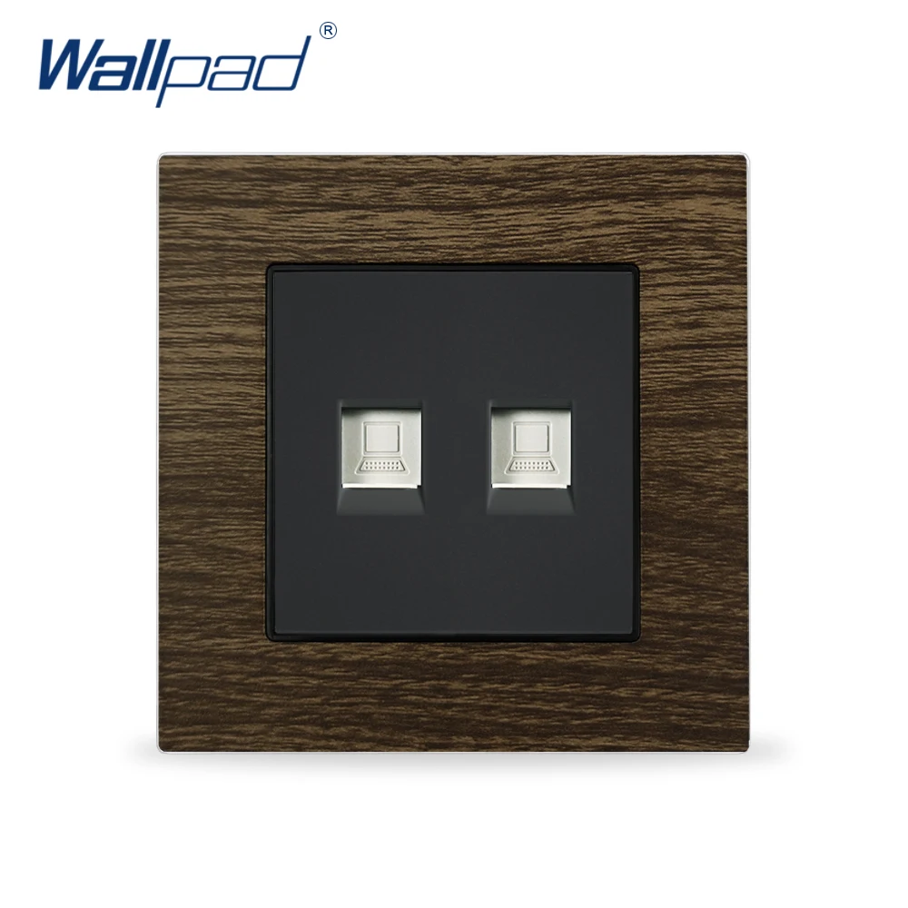 

Double Data Network Sockets For Home Wallpad Metal Panel Wood Design EU UK RJ45 Cat5 2 Computer Wall Outlets