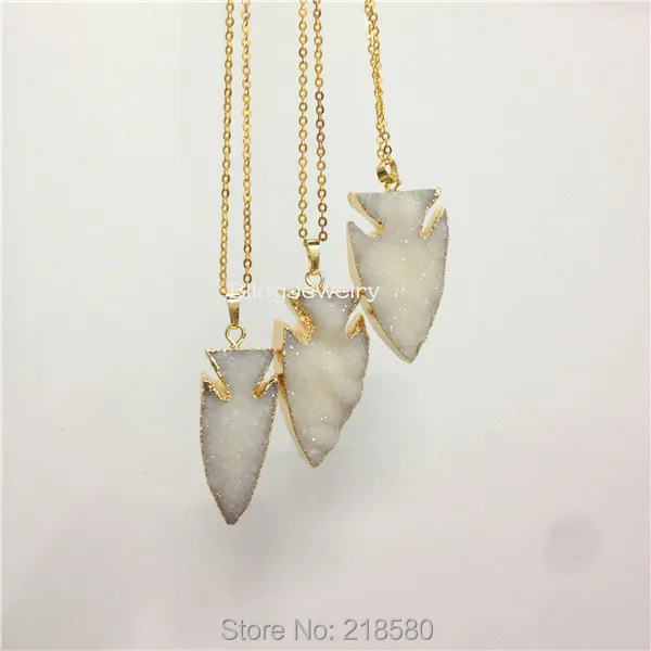SN 038 белый кулон агатес Druzy Подвеска с наконечником стрелы Ожерелье Золотой Рог