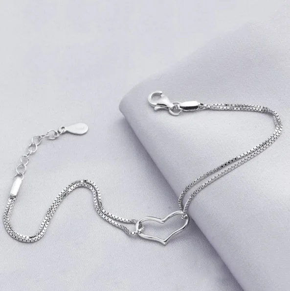 Sereqi Femme Bijoux серебристый цвет двойной Цепи Pulseira feminina теплые сердца Браслеты модные
