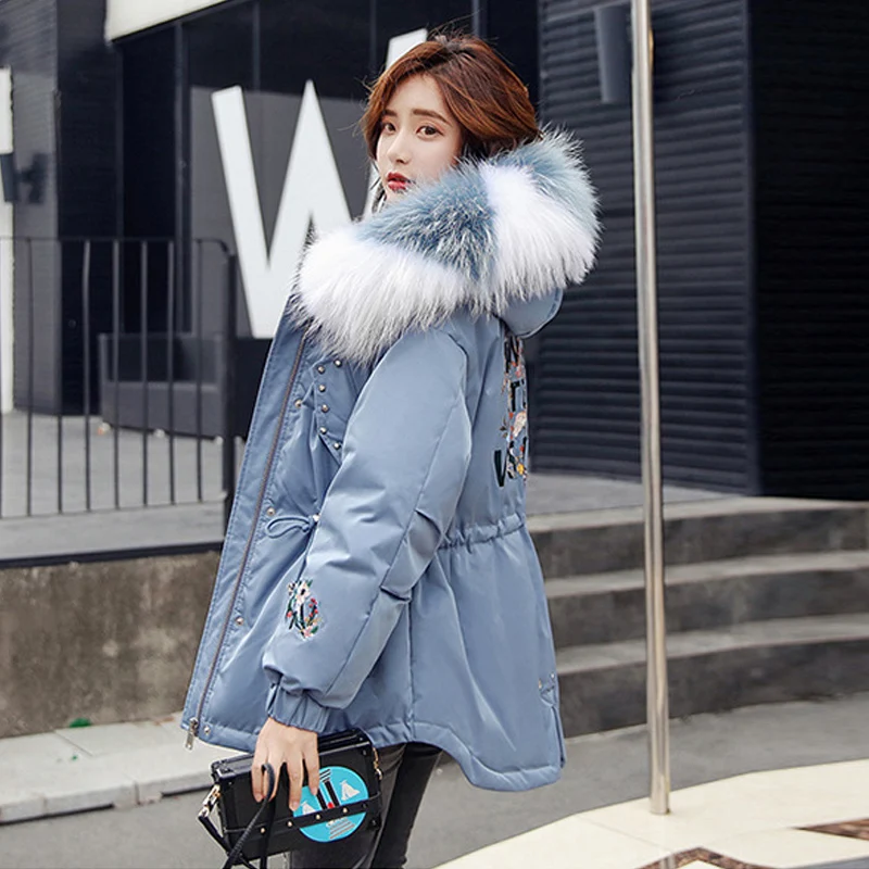 Женская куртка на белом утином пуху теплая Толстая парка с большим натуральным