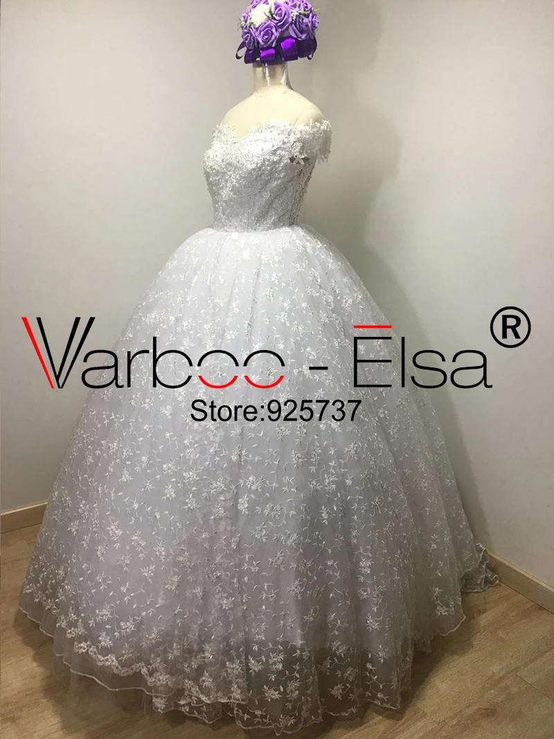 VARBOO_ELSA Romantic Sweetheart White Ball Gown wedding 2021 Arabic Lace Bridal Beaded backless Brush Train Wedding Dress | Свадьбы и