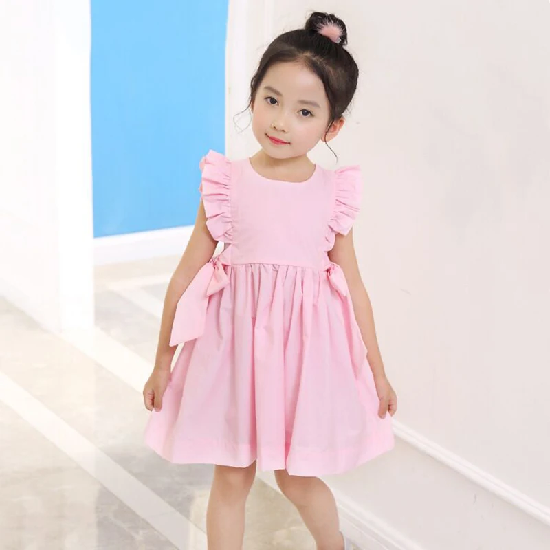 Toddler Girls Dress Cotton Fly Sleeve With Bow A-line Princess For Kids Summer Clothes | Детская одежда и обувь