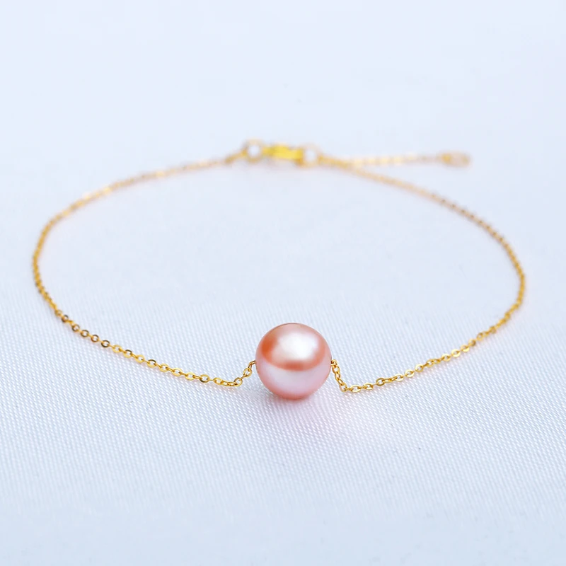 Бренд DAIMI 7 5 мм круглый пресноводного жемчуга браслет 18 к цепочка из желтого