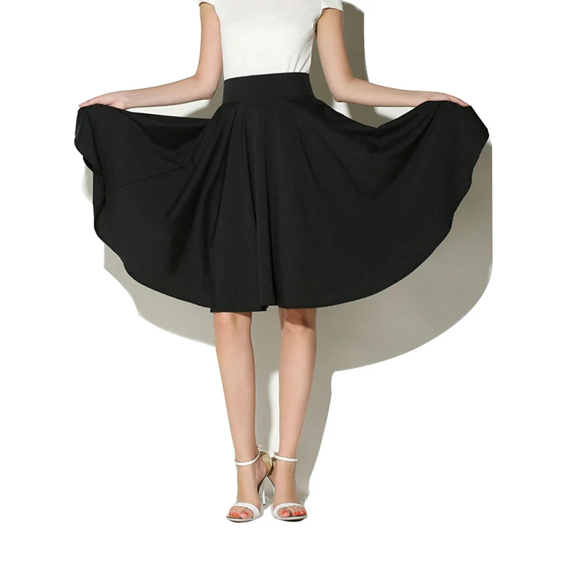 Женская плиссированная юбка с зонтиком повседневная черная пляжная средней