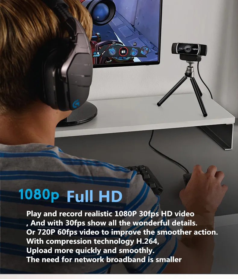 Производитель отремонтированный(б/у): logitech C922 PRO Автофокус Встроенный микрофон full HD анкерная веб-камера со штативом