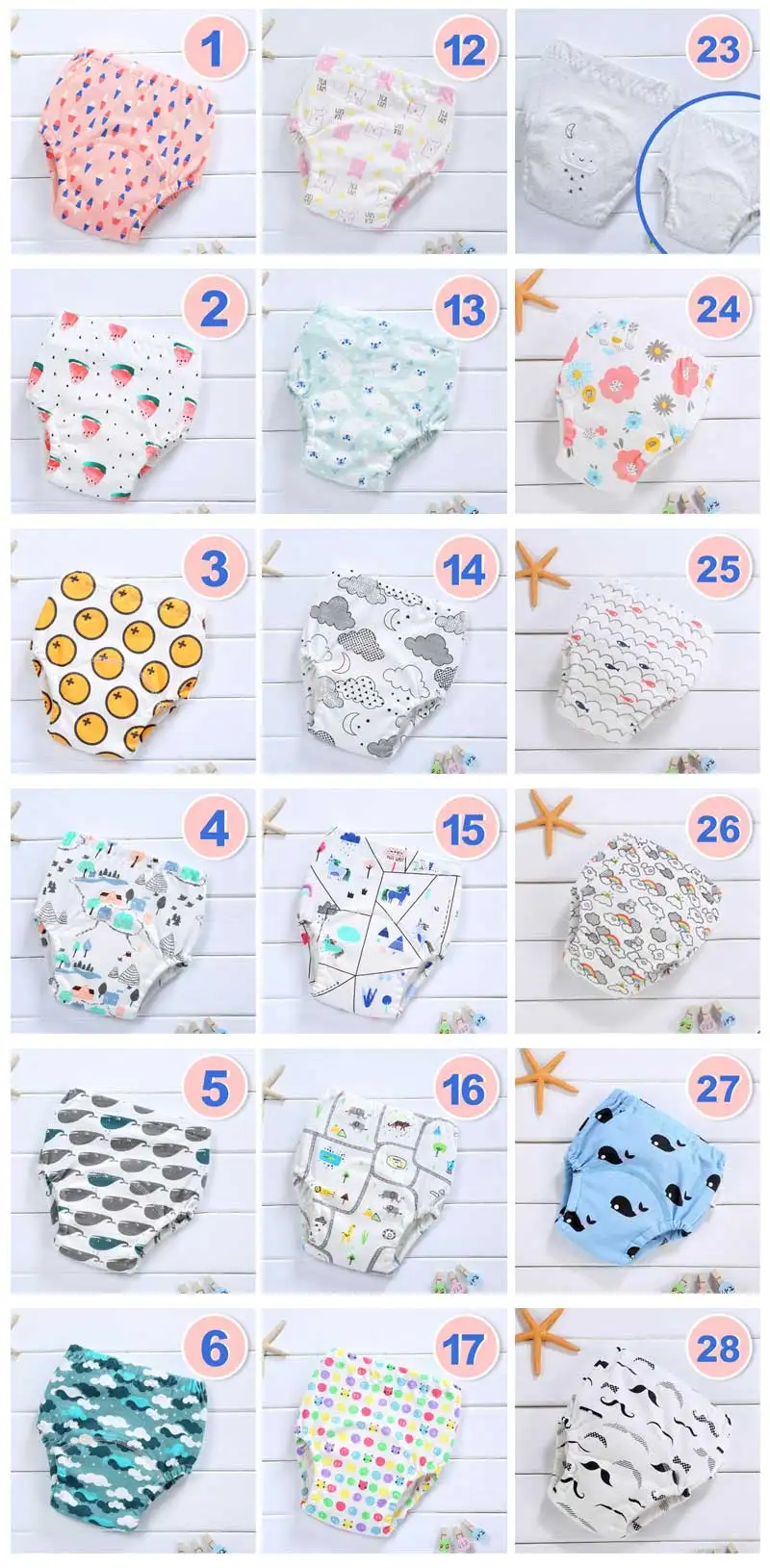 Reusable Baby Potty Training Pants Waterproof Infant Boys Girls Underwear Panties Cotton Washable Nappies Cloth Diapers