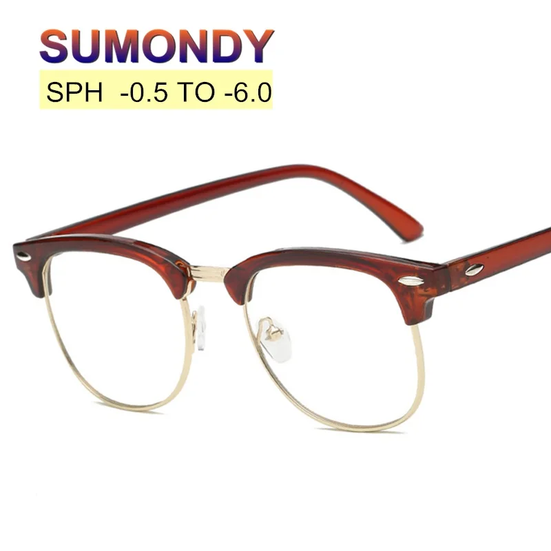 SUMONDY SPH От-0,5 до-6,0 Рецептурные очки для близорукости Конечный продукт очки с диоптриями для женщин мужчин с заклепками анти-радиационные очки оптические очки UF28