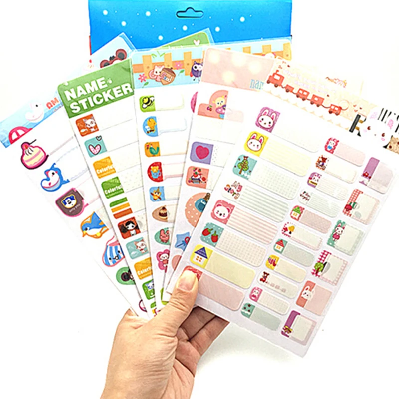 Pegatinas autoadhesivas de dibujos animados para estudiantes, pegatinas impermeables de PVC con nombre de Kawaii, 2 hojas por lote-3