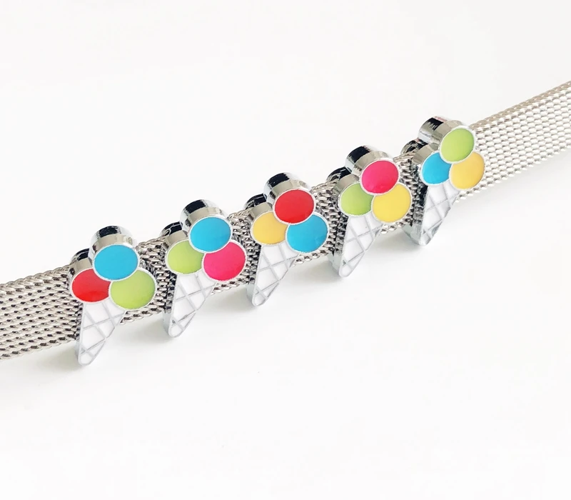50PCS 8MM Enamel Ice Cream Slide Charms Beads DIY Accessory Fit 8mm Wristband Pet Dog Collars Belts Strips Keychain | Украшения и