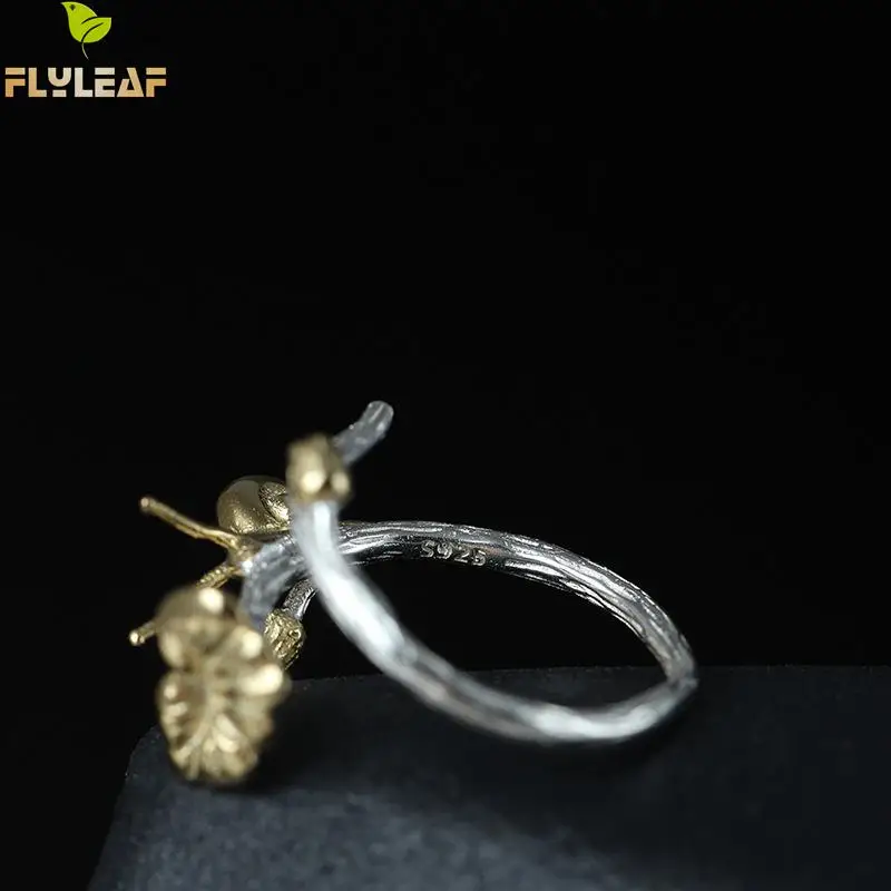 

Flyleaf 100% 925 Sterling Silver Snail Lotus Leaves Open Rings For Women Creative Design Chinese National Style Jewelry