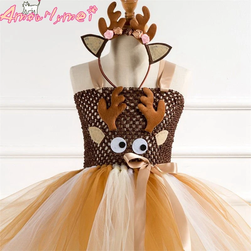 Рождественское платье-пачка с оленем для девочек праздничные платья на день